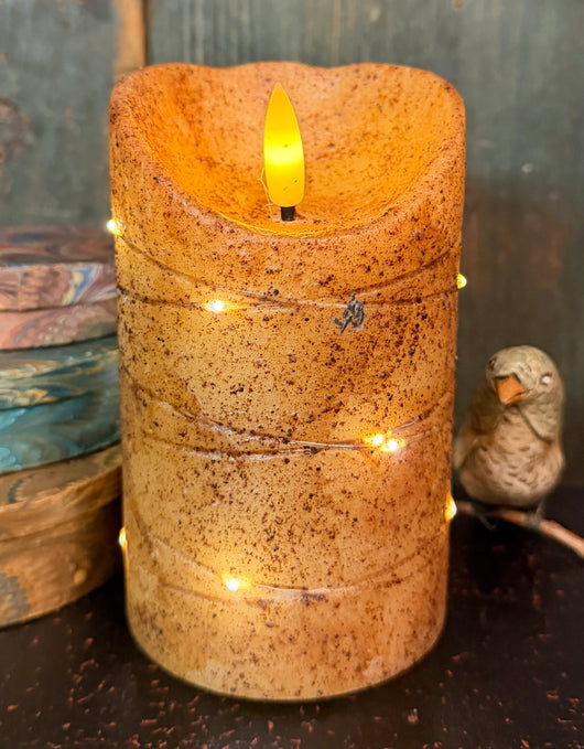 HSC-85244 Battery Pillar Candle with LED Interior Lights - Burnt Ivory