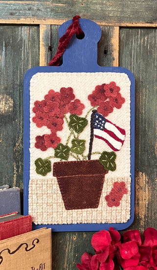 PB-348 Wool Potted Geraniums on Board Hanger