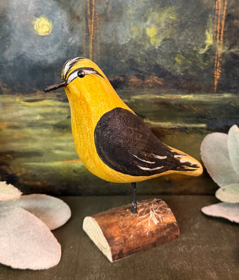 MAX-1 Hand-Carved & Painted Goldfinch on Wood Base