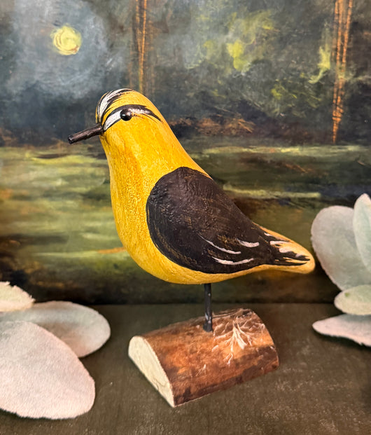 MAX-1 Hand-Carved & Painted Goldfinch on Wood Base