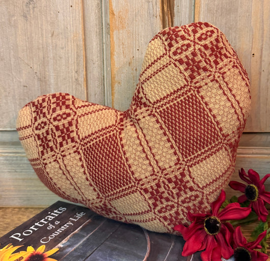 CD-HP-R1 Lg Coverlet Heart Pillow - Red & Tan