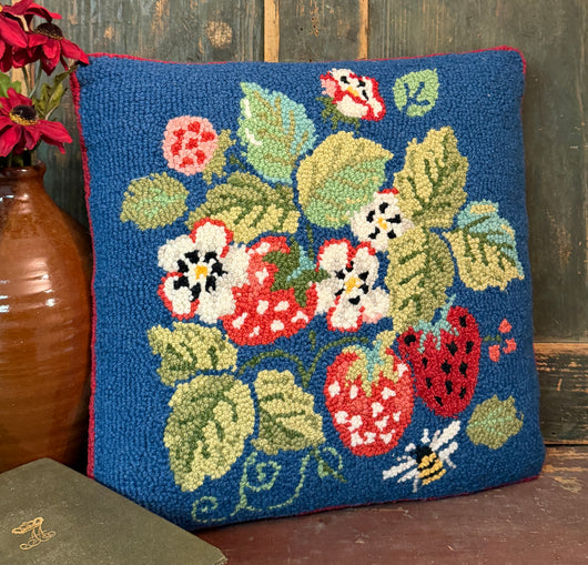 PH-179 Strawberries & Bees Hooked Pillow