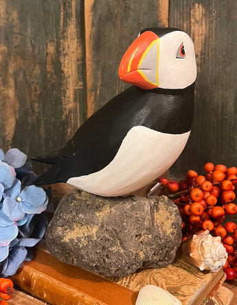 AV-20 Hand-Carved & Painted Puffin on Rock