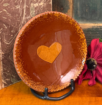 X102D Vintage Foltz Redware Heart Plate