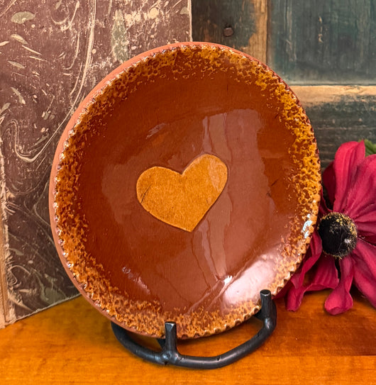 X102D Vintage Foltz Redware Heart Plate