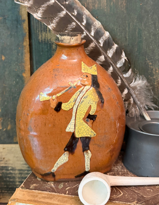 DTS-V11 Vintage Redware Flask with Colonial Man