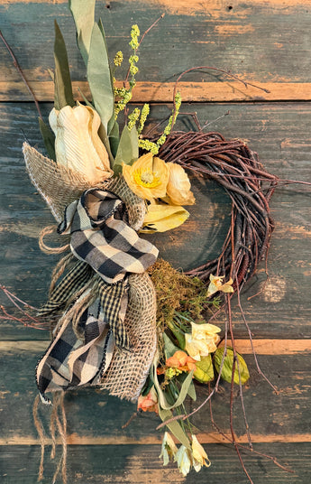 TBH-44 Twig Wreath with Faux Flowers