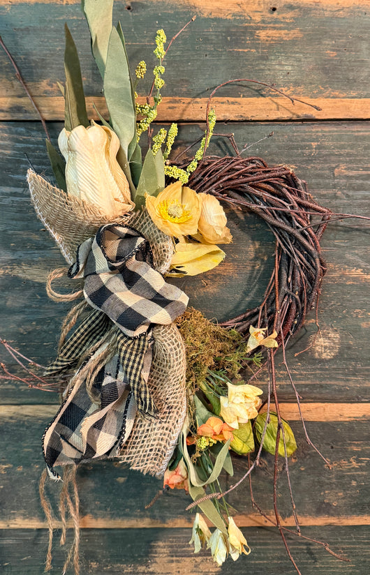 TBH-44 Twig Wreath with Faux Flowers