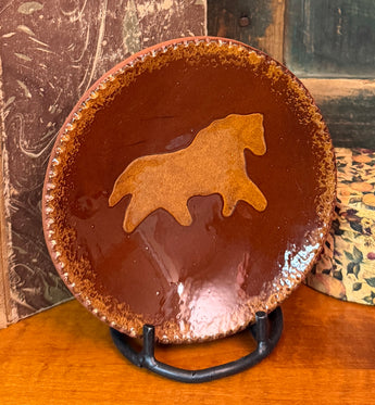 X102B Vintage Foltz Redware Horse Plate