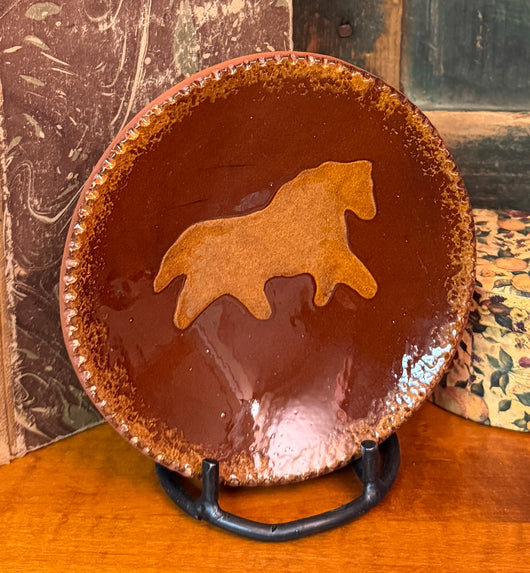 X102B Vintage Foltz Redware Horse Plate