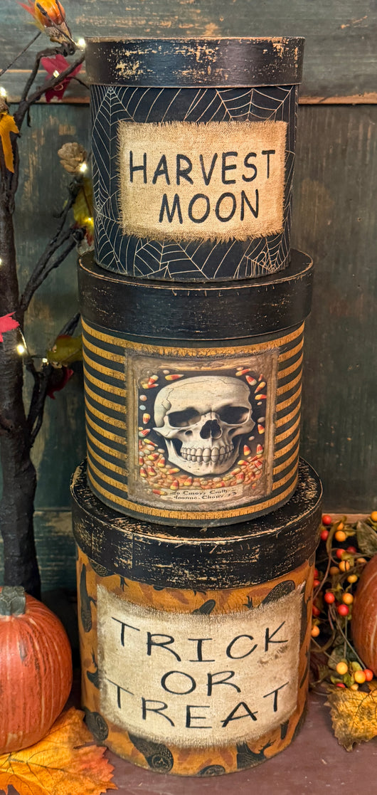PEN-135B Large Aged Halloween Fabric Covered Boxes - Set of 3