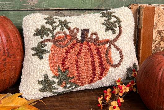 C4C-02 Cinderella Pumpkin on Cream Wool Hooked Pillow