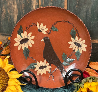 DTS-195 Redware Crow & Sunflowers Plate