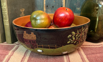 PW-PB Pottery Bowl with Sheep, House & Trees