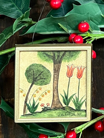 ER-2518 Original Watercolor Tulips & Tree Ornament