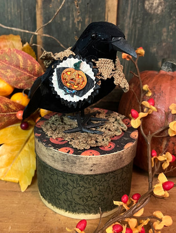 SW-02 Paper Mache Halloween Box with Crow - Green Box
