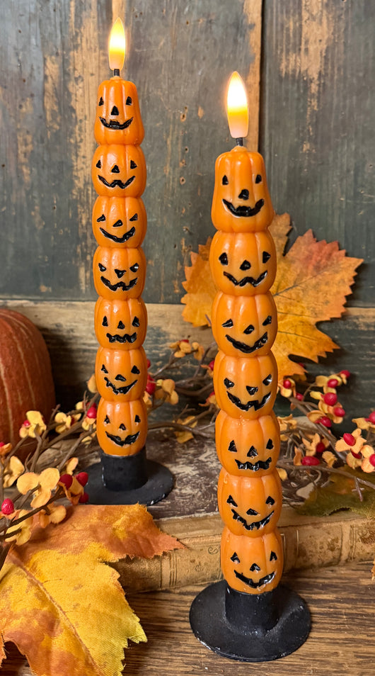 RA-194 Stacking Pumpkins Battery Operated Candles with 3D Flame - Set of 2