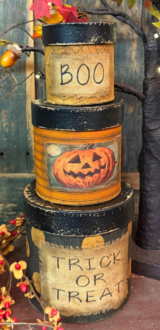 PEN-117B Small Aged Halloween Fabric Covered Boxes - Set of 3