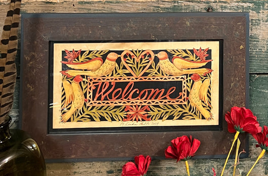 PJH-325 Welcome with Birds Framed Paper Cutting