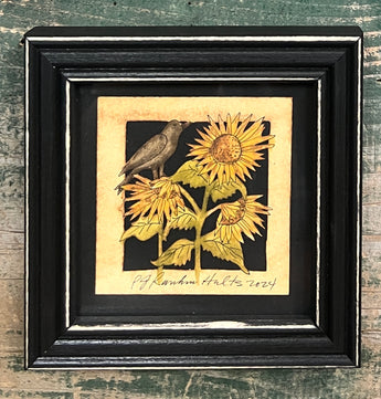 PJH-308 Crow & Sunflowers Framed Paper Cutting