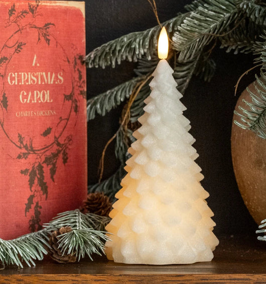 RA-227 Lg Cream Fir Tree 3D Flame Shimmer Candle