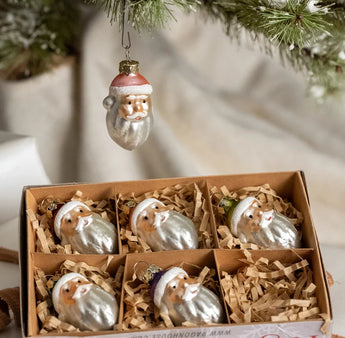 RA-201 Glass Santa Head Ornaments - Boxed Set of 6