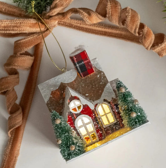 RA-235 Plaid House Ornament with Battery Light