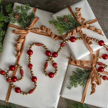 RA-236 6' Aged Gold & Red Bead Garland