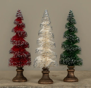 RA-238 9” Glittered Spiral Bottlebrush Tree - Set of 3