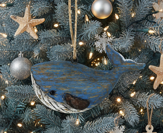 HA-06 Wood Whale Ornament - Blue