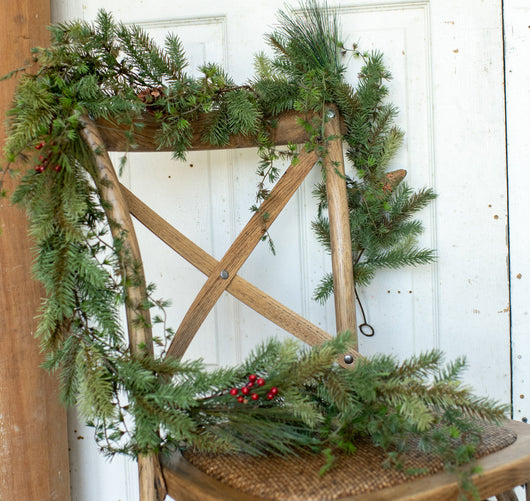 CB-05 Faux Pine, Cones & Red Berries Garland