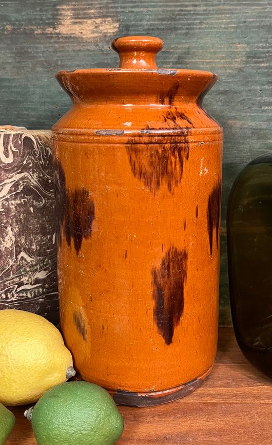 GMS-V95 Vintage Shooner Redware Lidded Jar