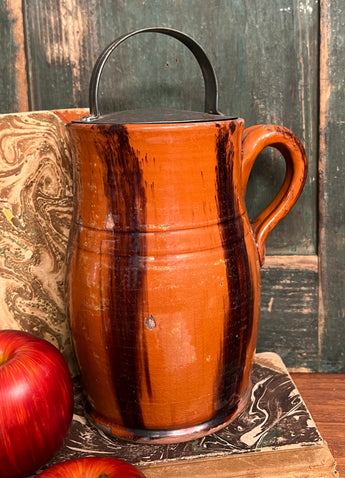 GMS-V111 Vintage Shooner Redware Tin Lidded Jar