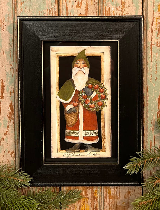 PJH-P08 Santa with Apple Wreath Framed Print