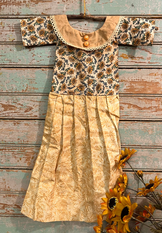 NV-665 Aged Sunflower Dress with Lace Trim