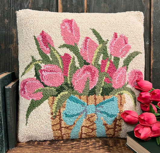 PH-72 Pink Tulips Wool Hooked Pillow