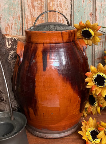 GMS-V112 Vintage Shooner Redware Tin Lidded Jar