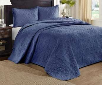 OL-02 Three Piece Queen Bedspread Set - Navy