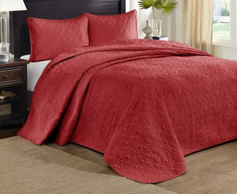 OL-03 Three Piece Queen Bedspread Set - Red