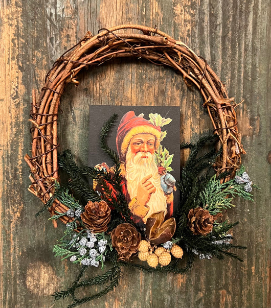 CD-HW1F Paper Santa with Dried Flowers Wreath
