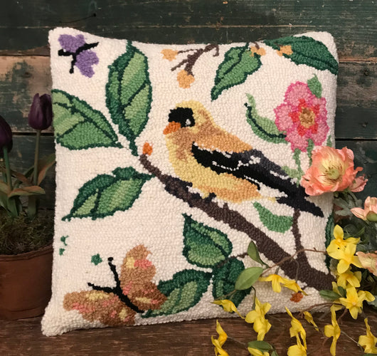 PH-047 Goldfinch Wool Hooked Pillow
