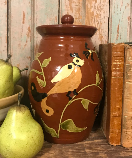 SJP-LBCR Sgraffito Pottery Large Canister with Bird