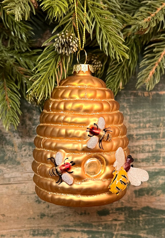 PBK-076 Glass Beeskep & Bees Ornament