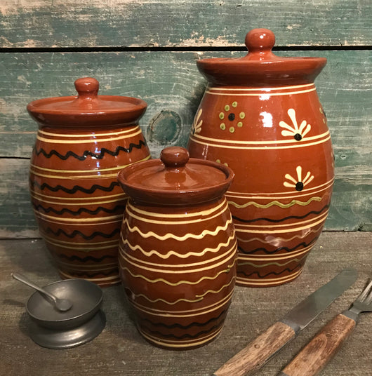 SJP-1958 Red Pottery Canister - Set of 3