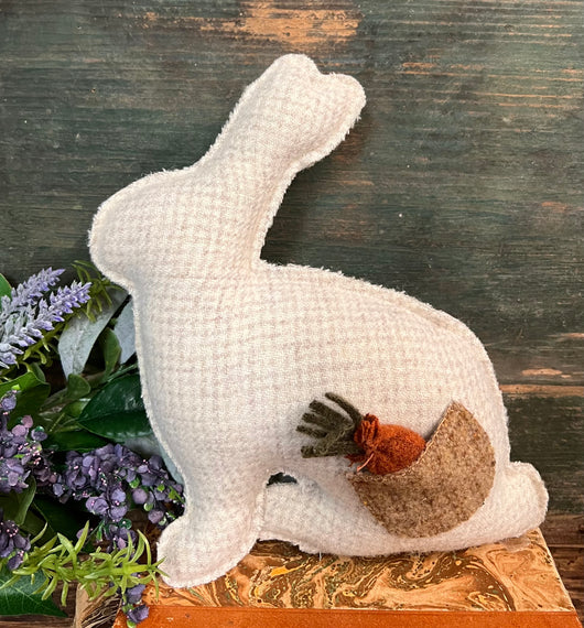 PB-35D Cream Wool Bunny with Carrot in Pocket