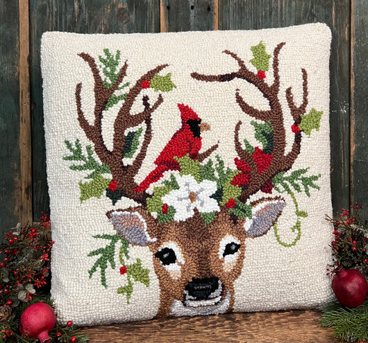 PH-117 Reindeer & Cardinal Hooked Pillow