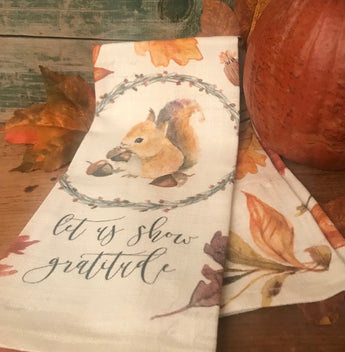 PD-DT1 Harvest Squirrel 'let us show gratitude' Dish Towel
