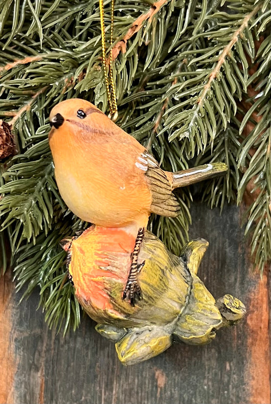 DK-01F Resin Bird on Orange Fruit Ornament