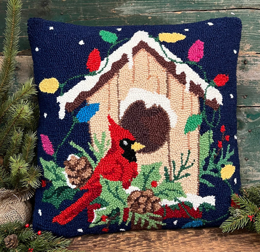 PH-059 Christmas Birdhouse Hooked Pillow