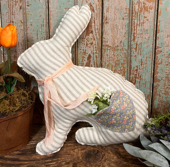 PB-34D Ticking Fabric Bunny with Pocket